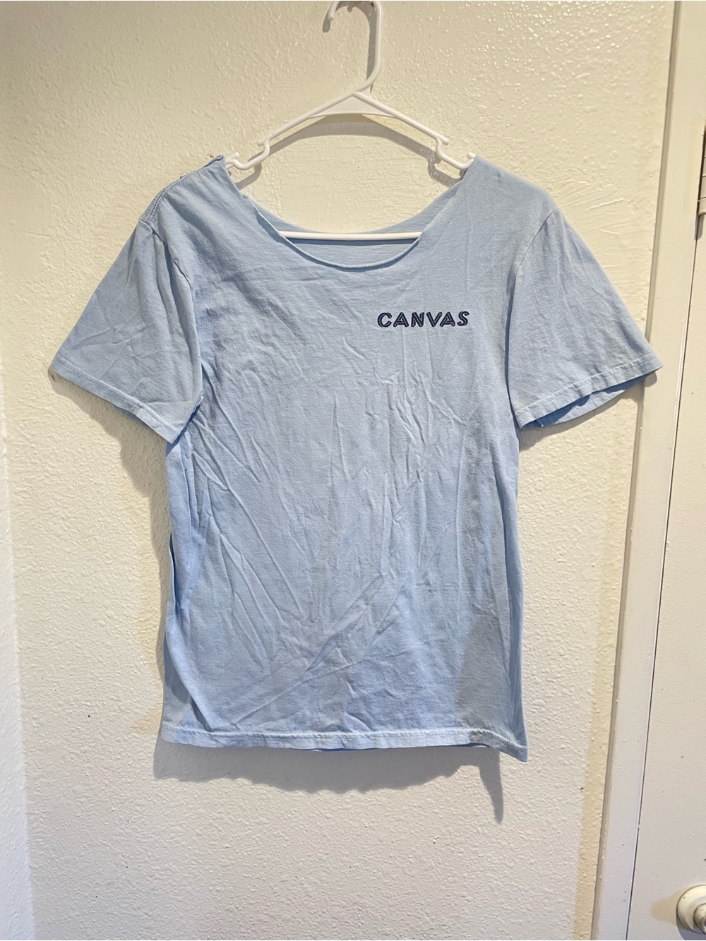 🦋Meet Me @ Canvas Blue Heart Mascot Off Shoulder Graphic Tee S